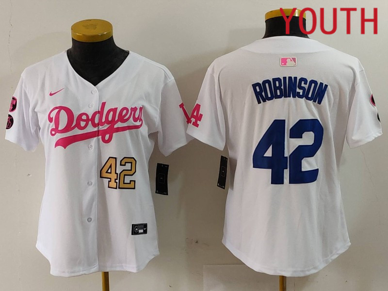 Youth Los Angeles Dodgers #42 Robinson White joint name 2024 Nike MLB Jersey style 9123->youth nfl jersey->Youth Jersey
